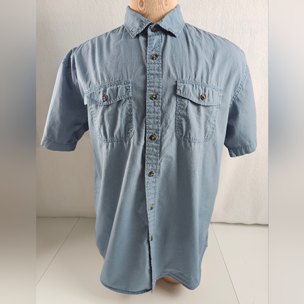 GH Bass Earth Short Sleeve Shirt Dusty Blue 100% Cotton Mens Size XL.